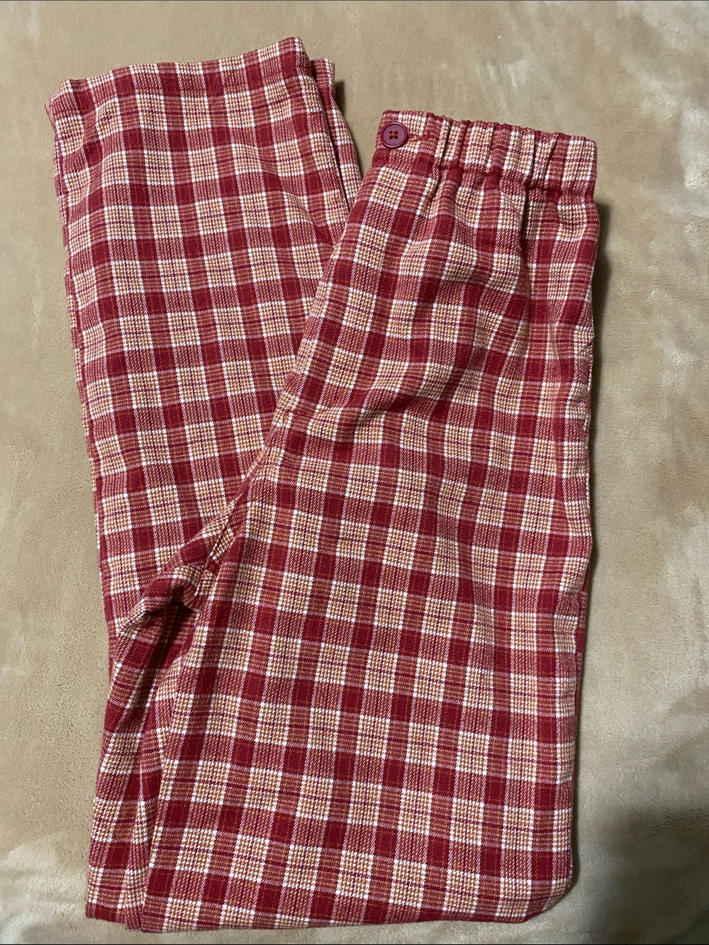 Brandy Melville Red and Cream Plaid Pajama Pants